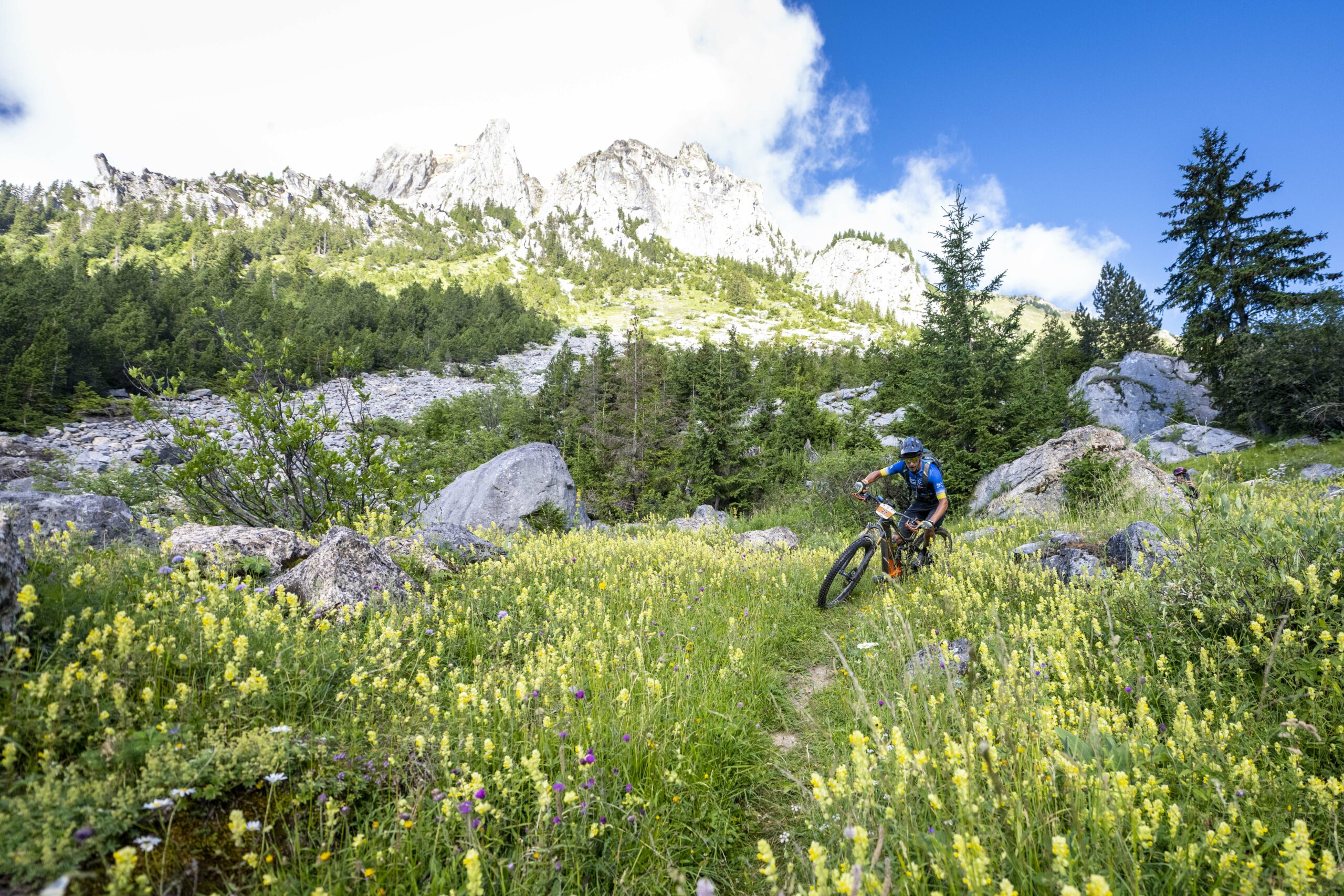 Grand8 Jour 2 vététistes en descente technique en forêt